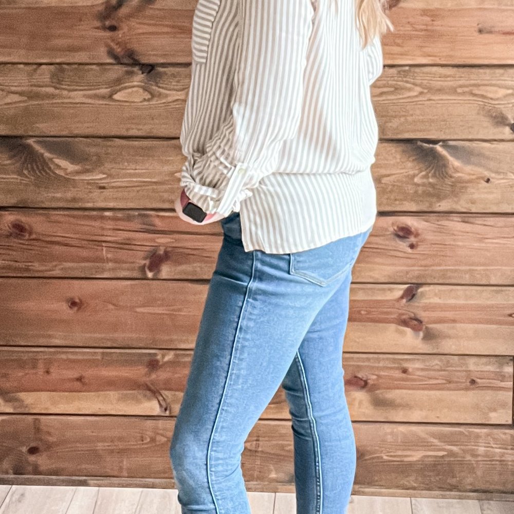 THE MONICA TAUPE BUTTON UP BLOUSE - Picture 3 of 10